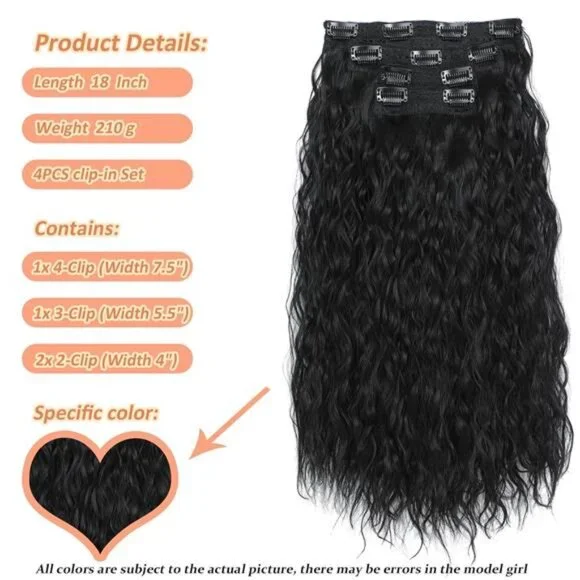 Hair Extensions Clip 18 Inch Synthetic Brown Natural Black
